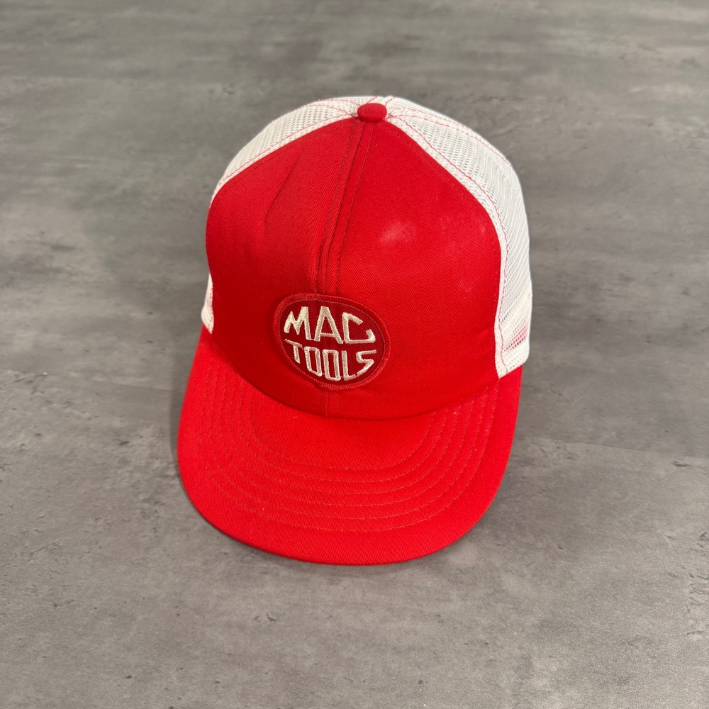 Vintage‎ 80s Mac Tools Snapback Trucker Hat Mens Red White Mesh Logo Patch USA